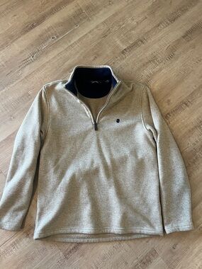 Izod Men's Light Taupe Quarter-Zip Sweater with Navy Trim